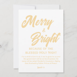 Merry and Bright Christmas Gold Beige Script Feiertagskarte