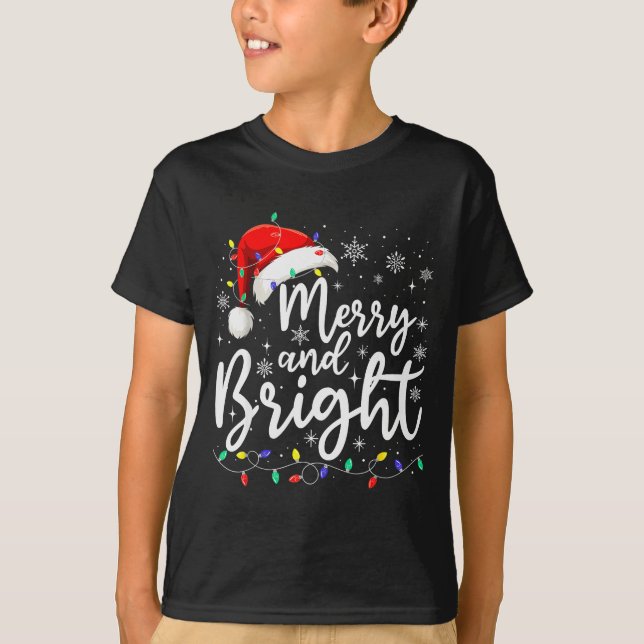 Merry And Bright Christmas Lights Santa Men Women  T-Shirt (Vorderseite)