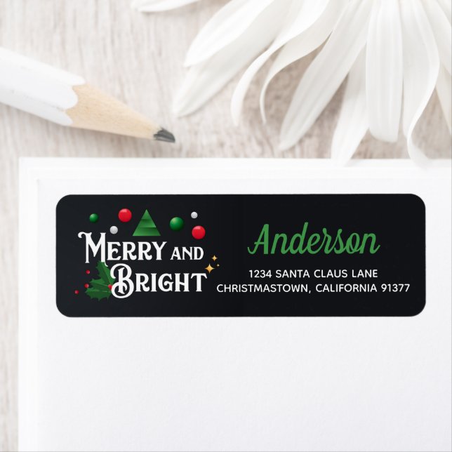 Merry and Bright Christmas Return Address Label (Insitu)