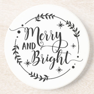 Merry and Bright Christmas Saying Coaster Sandstein Untersetzer