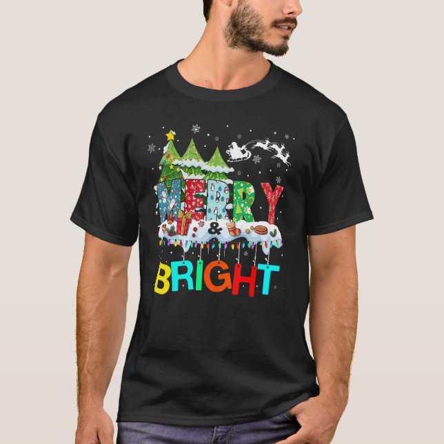 Merry and Bright Christmas Tree Christmas Lights M T-Shirt (Vorderseite)