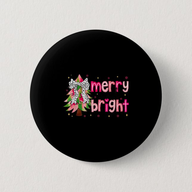 Merry And Bright Christmas Tree Nk Coquette Bow Wo Button (Vorderseite)