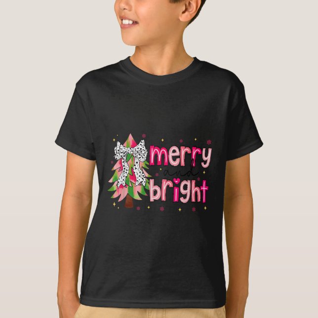 Merry And Bright Christmas Tree Nk Coquette Bow Wo T-Shirt (Vorderseite)
