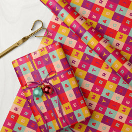 Merry and Bright Colorful Type Squares Muster Geschenkpapier