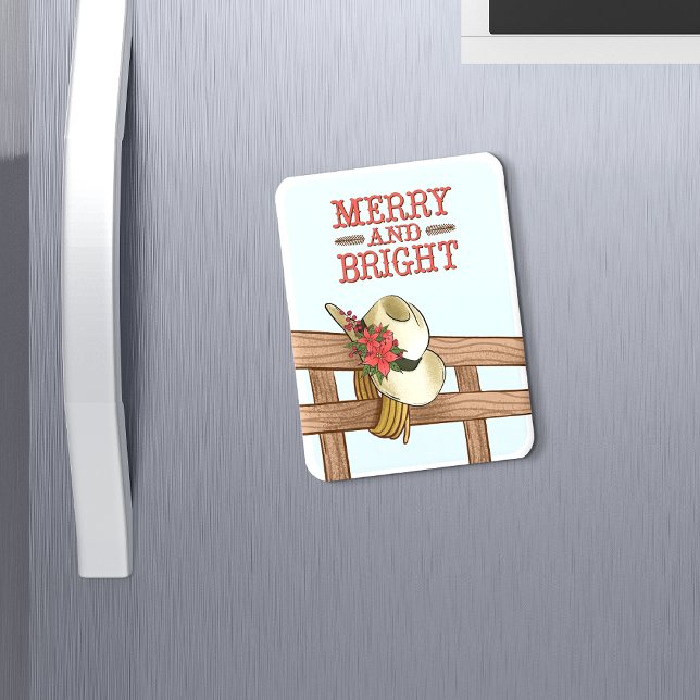 Merry And Bright Cowboy Hat with Flowers Christmas Magnet (Von Creator hochgeladen)