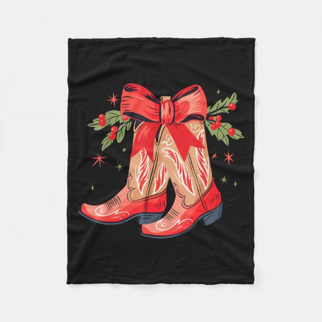 Merry And Bright Cowgirl Boot Christmas Western Co Fleecedecke (Vorderseite)