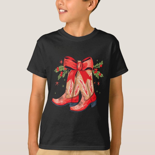 Merry And Bright Cowgirl Boot Christmas Western Co T-Shirt (Vorderseite)