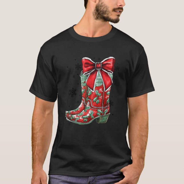 Merry and Bright Cowgirl Boot Christmas Western Co T-Shirt (Vorderseite)