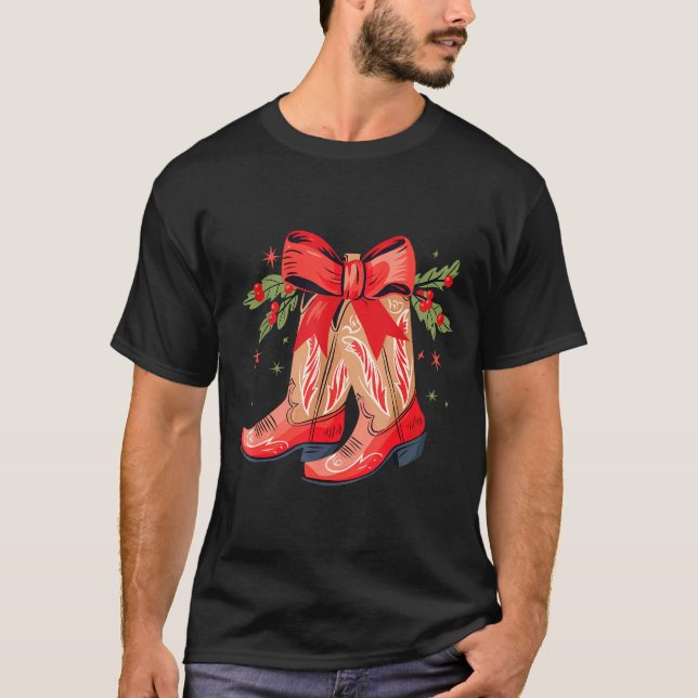 Merry And Bright Cowgirl Boot Christmas Western Co T-Shirt (Vorderseite)