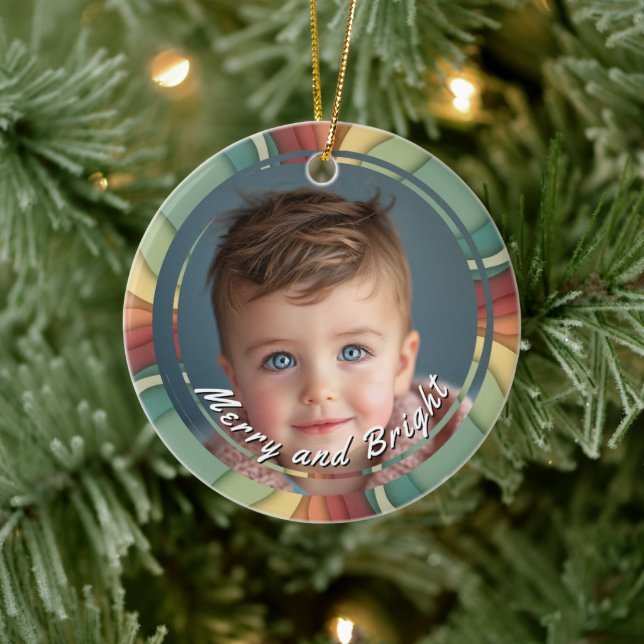 Merry and Bright Custom Child Foto Keramik Ornament (Baum)