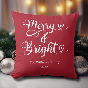 Merry and Bright Custom Red Christmas Kissen