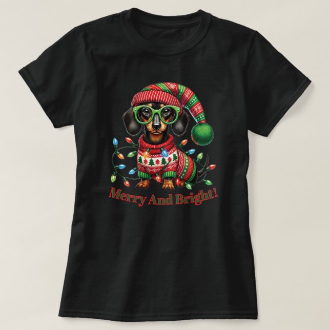 Merry and Bright Dackel T-Shirt (Design vorne)