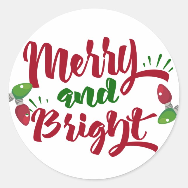 Merry and Bright Design Runder Aufkleber (Vorderseite)