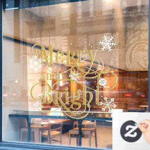 Merry and Bright, Elegante gold Christmas Café Fensteraufkleber