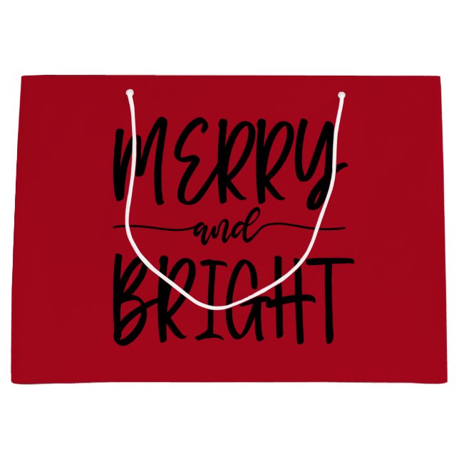 Merry and Bright Elegante Script Red Christmas Große Geschenktüte (Vorderseite)