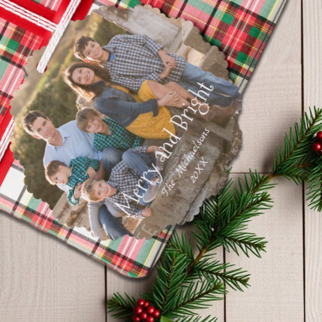 Merry and Bright Family Photo Ornament Karte (Von Creator hochgeladen)