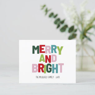 Merry and Bright farbenfrohe Typografie mit dem Na Feiertagspostkarte