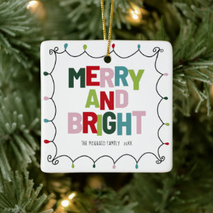 Merry and Bright farbenfrohe Typografie mit dem Na Keramikornament
