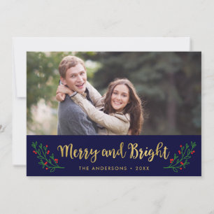 Merry and Bright Festive Foliage Holiday Foto Feiertagskarte