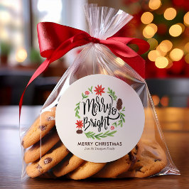 "Merry and Bright" festlicher, handgemalter Kraut Runder Aufkleber