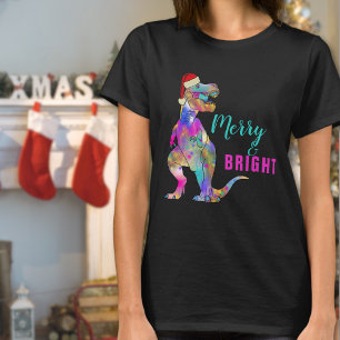 Merry and Bright Funny Santa T-Rex Zitat T-Shirt
