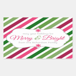 Merry and Bright Geschenkstempel Custom Holiday St Rechteckiger Aufkleber