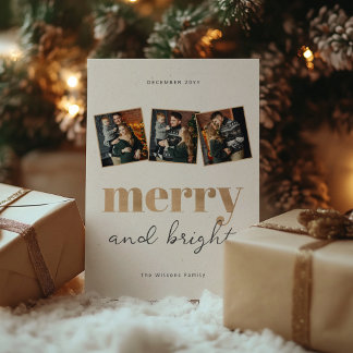 Merry and Bright Gold Foto Collage Weihnachten
