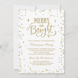 Merry and Bright Gold Glitzer Dots Weihnachts-Part Einladung