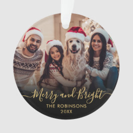 Merry and Bright Gold Script Black Foto Weihnachte Ornament