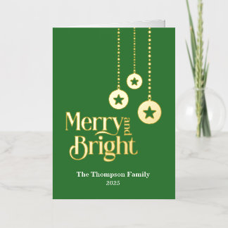 "Merry and Bright" Green Foll Foil Holiday Card