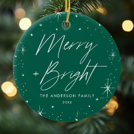 Merry and Bright Green Holiday Foto Keramik Ornament