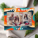 Merry and Bright Groovy Retro Foto Feiertagskarte<br><div class="desc">Merry and Bright Groovy Retro Foto Holiday Card</div>