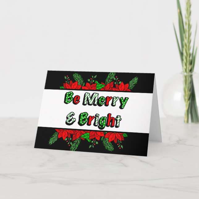Merry and Bright Hand Drawn Poinsettias Karte (Vorderseite)