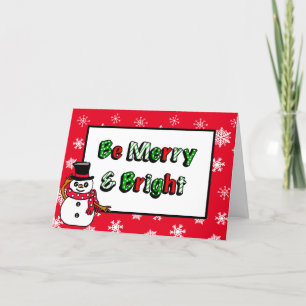 Merry and Bright Hand Drawn Snowman Karte