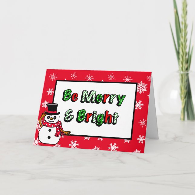 Merry and Bright Hand Drawn Snowman Karte (Vorderseite)