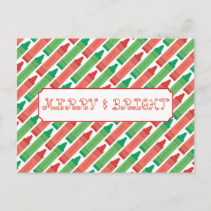Merry and Bright Holiday Crayons Postcard Feiertagspostkarte