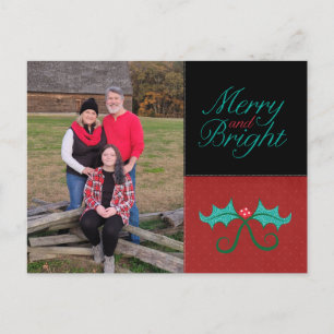 Merry and Bright Holiday Foto Postcard Feiertagspostkarte