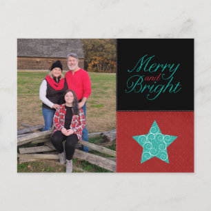 Merry and Bright Holiday Foto Postcard Feiertagspostkarte