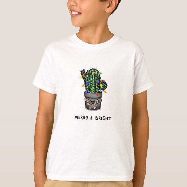 Merry and Bright Kids Holiday Cactus T-Shirt (Vorderseite)
