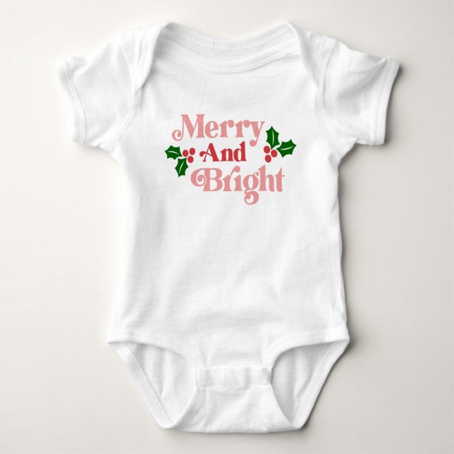 Merry and Bright - Klassische Holiday Typografie Baby Strampler (Vorderseite)