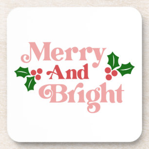 Merry and Bright - Klassische Holiday Typografie Getränkeuntersetzer