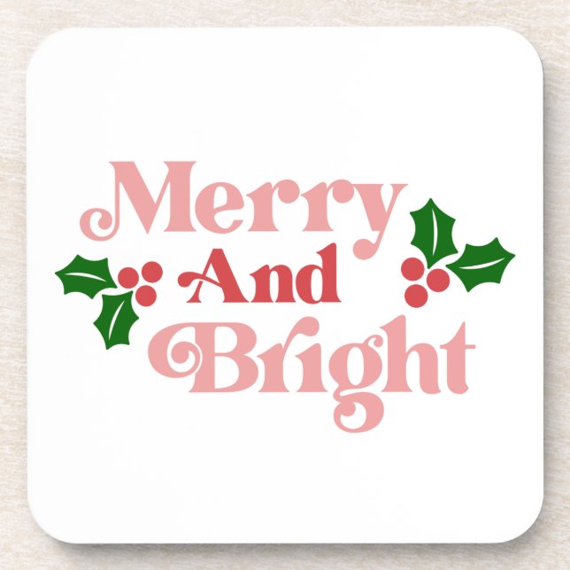 Merry and Bright - Klassische Holiday Typografie Getränkeuntersetzer (Vorderseite)