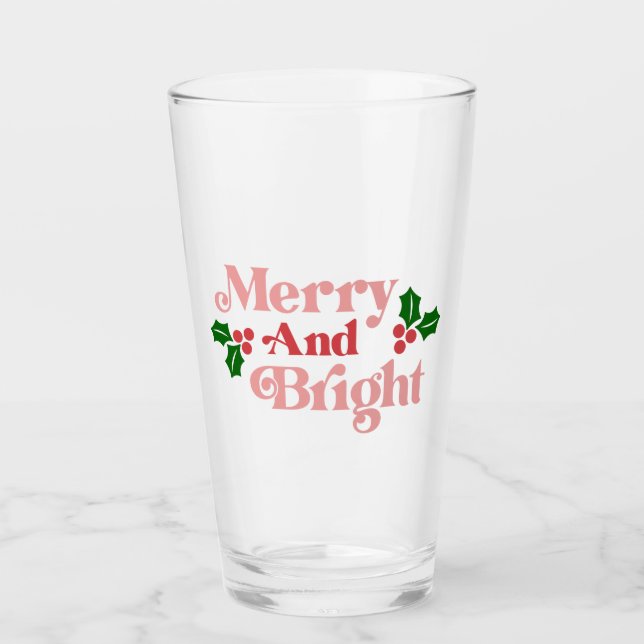 Merry and Bright - Klassische Holiday Typografie Glas (Vorderseite)