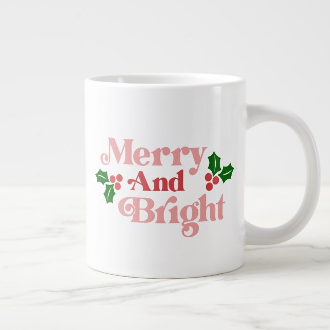 Merry and Bright - Klassische Holiday Typografie Jumbo-Tasse (Rechts)