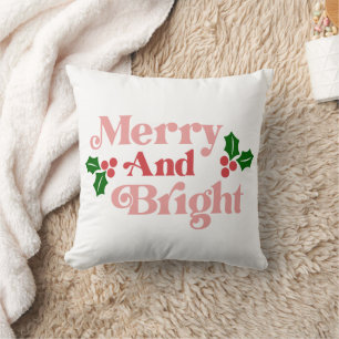 Merry and Bright - Klassische Holiday Typografie Kissen