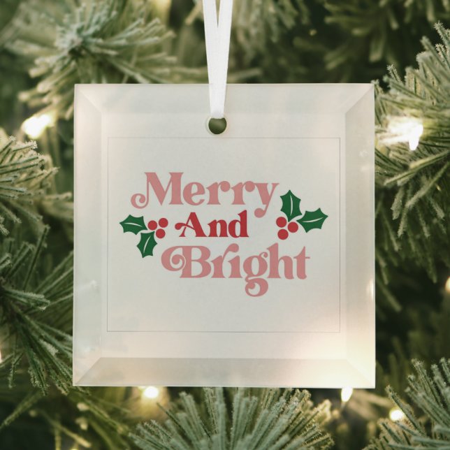 Merry and Bright - Klassische Holiday Typografie Ornament Aus Glas (Insitu)