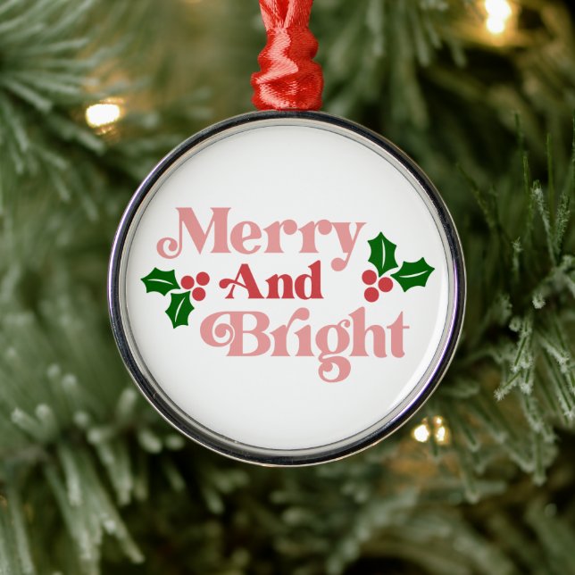 Merry and Bright - Klassische Holiday Typografie Ornament Aus Metall (Baum)