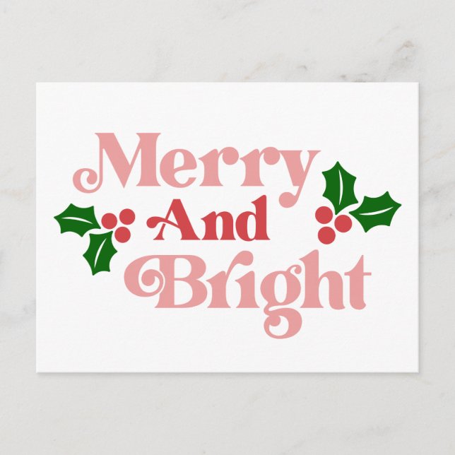 Merry and Bright - Klassische Holiday Typografie Postkarte (Vorderseite)