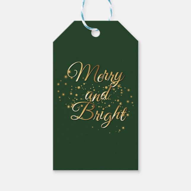 Merry and Bright Luxe, Dark Green & Gold Design Geschenkanhänger (Vorderseite)