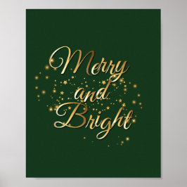 Merry and Bright Luxe, Dark Green & Gold Design Poster